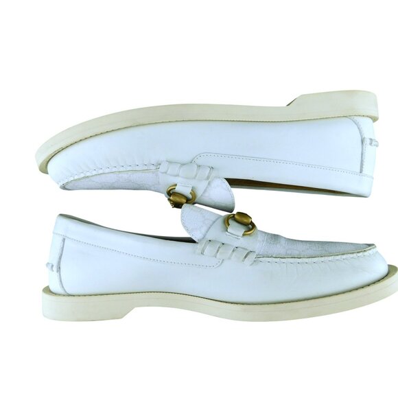 GUCCI GG Logo Monogram White Leather Signature Horse Bit Slip-on Boat Shoes 8 UK - Picture 5 of 11